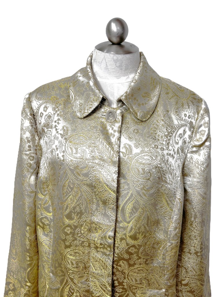 Lane Bryant Ivory Gold Paisley Metallic Brocade Formal Dressy Coat Size 24 — image 4 of 8